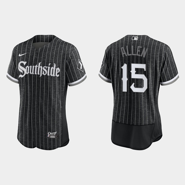 Men's Chicago White Sox #15 Dick Allen Black 2021 City Connect Flex Base Stitched Jersey Men's Chicago White Sox #15 Dick Allen Black 2021 City Connect Flex Base Stitched Jersey
